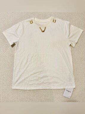 Ashley Williams London White Chain-Embellished T-Shirt Size L
